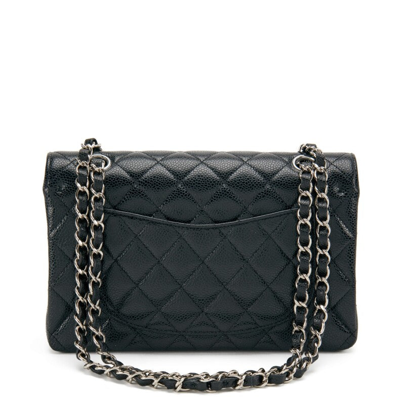 Chanel Black Quilted Caviar Small Double Flap Silver Hardware
