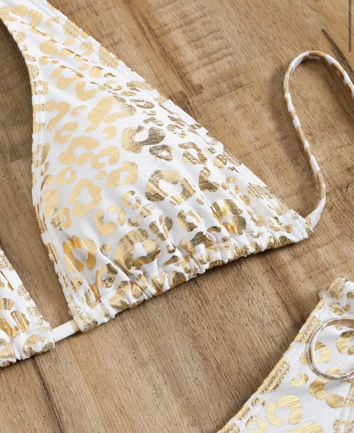 Sexy White and Gold Leopard Print Bikini