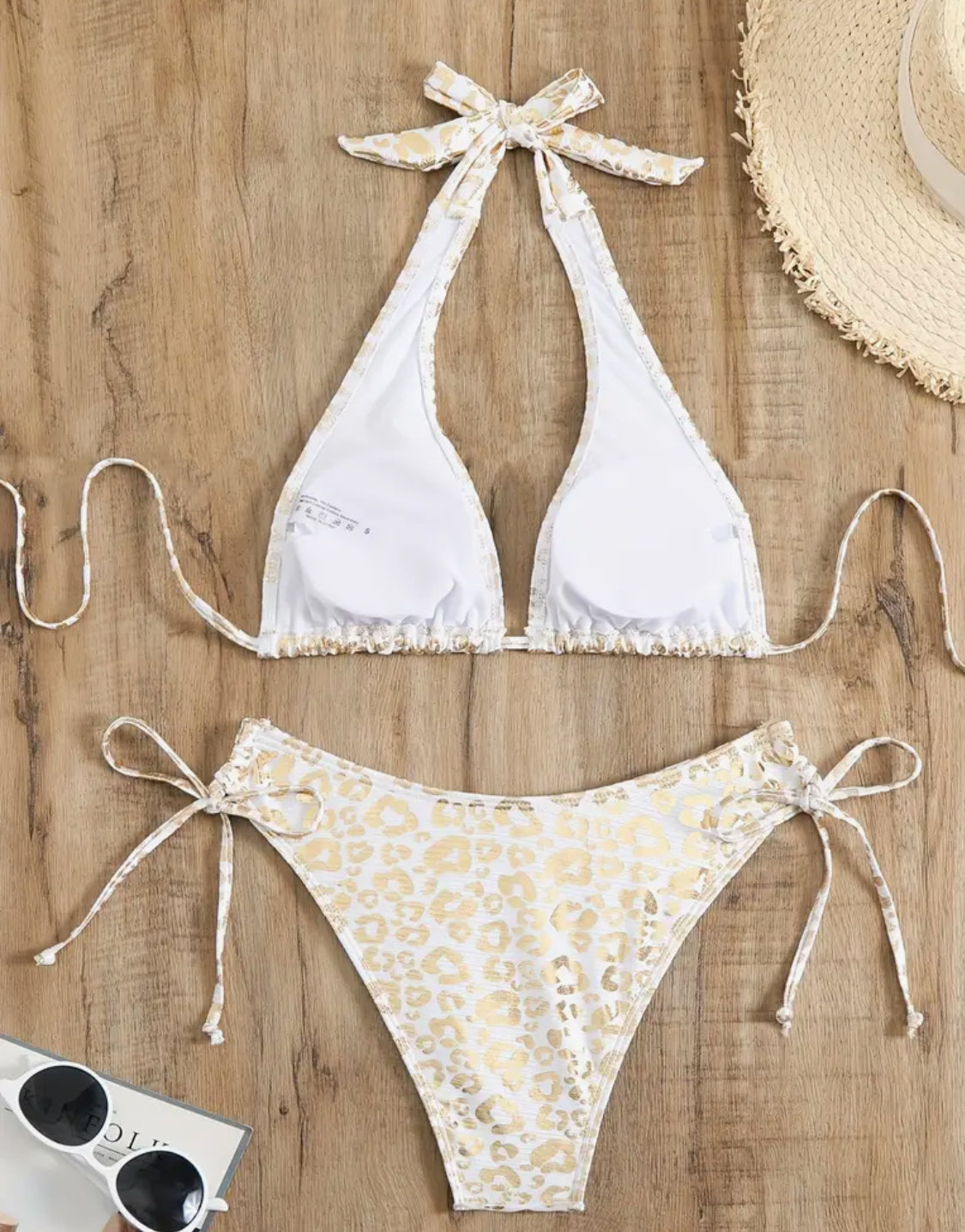 Sexy White and Gold Leopard Print Bikini